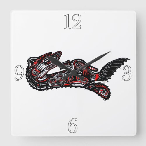 Haida_style Mother Otter and Baby Otter Native Art Square Wall Clock