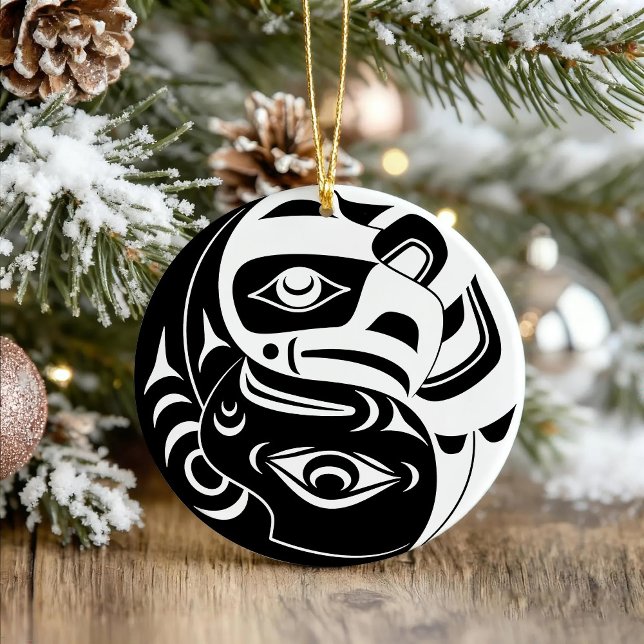 Haida Thunderbird Black And White Eagle Circle Ceramic Ornament (Creator Uploaded)