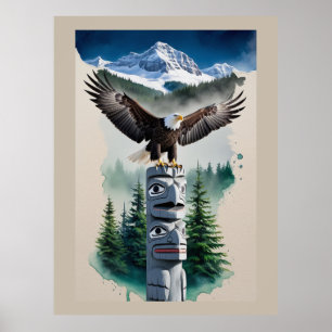 Haida Totem and Bald Eagle Poster