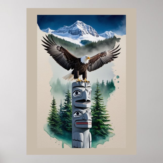 Haida Totem and Bald Eagle Poster (Front)
