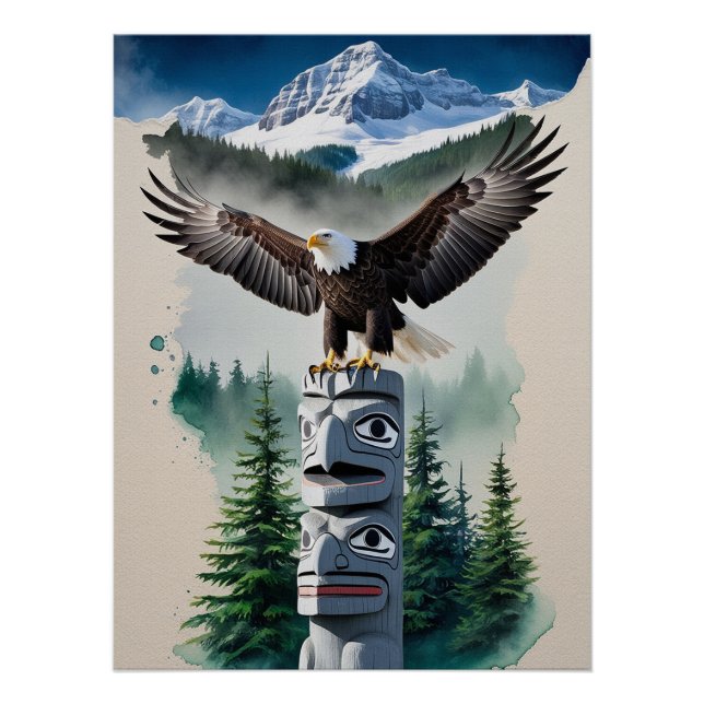 Haida Totem and Bald Eagle Poster (Front)