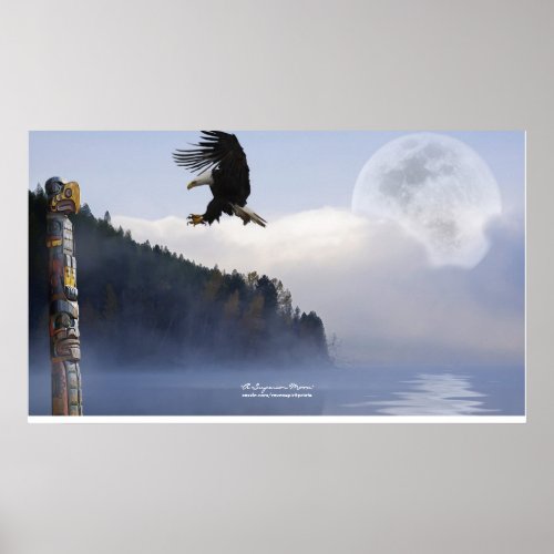 Haida Totem Eagle  Super Moon Art Poster
