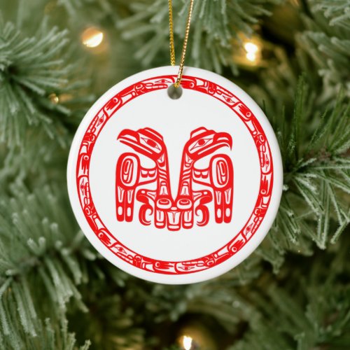 Haida Tribal Native American Double Red Eagle  Ceramic Ornament