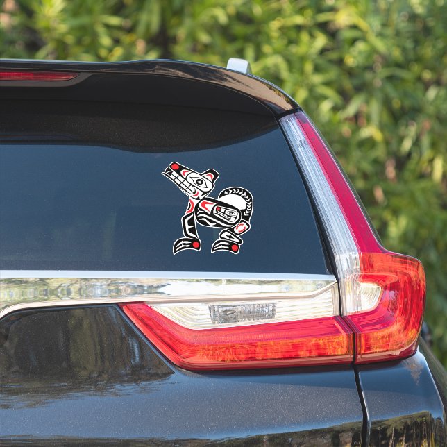Haida Wolf Abstract Spirit Animal Red & Black Art Sticker (Car Side)