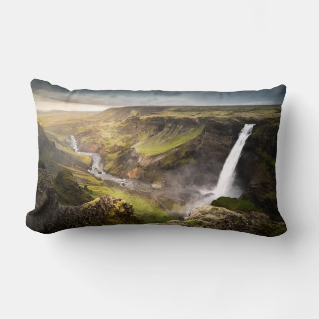 Haifoss Waterfall | Summer in Iceland Lumbar Pillow (Front)