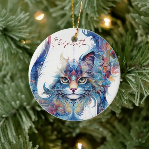 Haight_Ashbury Style Psychedelic Cat Ornament