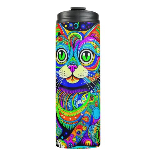 Haight-Ashbury Style Whimsical Cat Thermal Tumbler