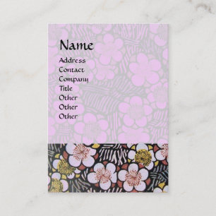 HAIKU / BLACK WHITE GREY PINK LILAC SPRING FLOWERS BUSINESS CARD