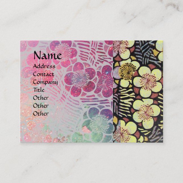 HAIKU / BLACK WHITE GREY PINK SPRING FLOWERS BUSINESS CARD (Front)