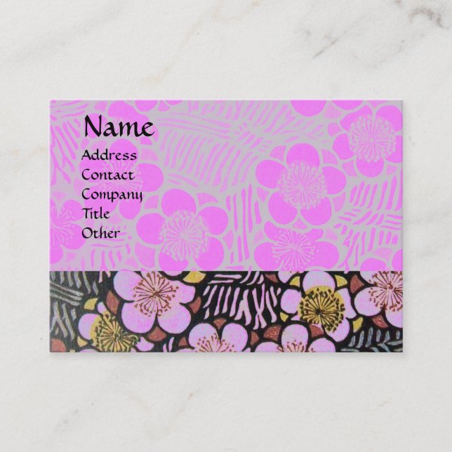 HAIKU / BLACK WHITE GREY PINK SPRING FLOWERS BUSINESS CARD (Front)