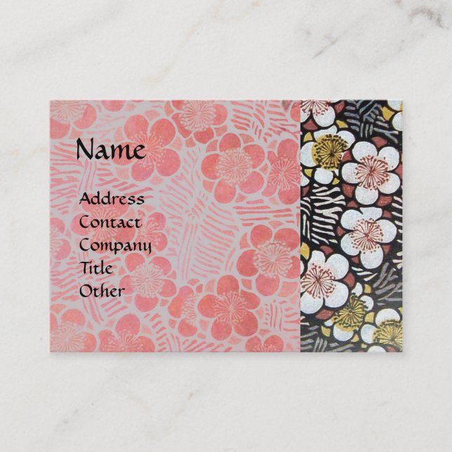 HAIKU / BLACK WHITE GREY PINK SPRING FLOWERS BUSINESS CARD (Front)