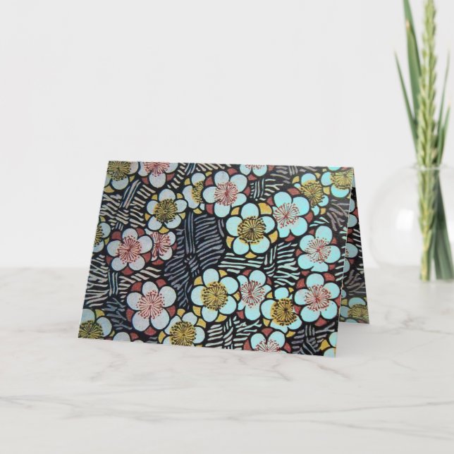 HAIKU/ BLACK WHITE PINK PINK BLUE SPRING FLOWERS CARD (Front)