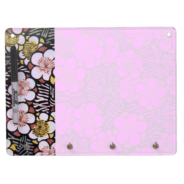 HAIKU/ BLACK WHITE PINK SPRING FLOWERS DRY ERASE BOARD WITH KEYCHAIN HOLDER (Front)