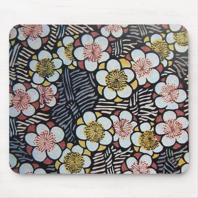 HAIKU/ BLACK WHITE PINK SPRING FLOWERS MOUSE PAD (Front)