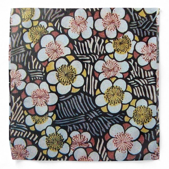 HAIKU/ BLACK WHITE PINK YELLOW SPRING FLOWERS BANDANA (Front)
