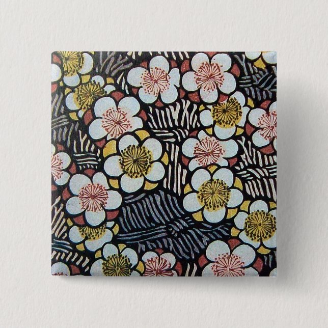 HAIKU/ BLACK WHITE PINK YELLOW SPRING FLOWERS BUTTON (Front)