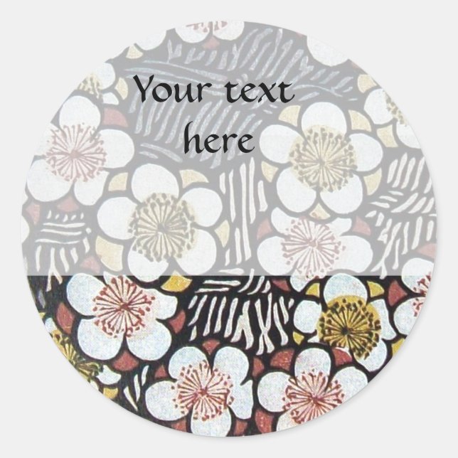 HAIKU/ BLACK WHITE PINK YELLOW SPRING FLOWERS CLASSIC ROUND STICKER (Front)