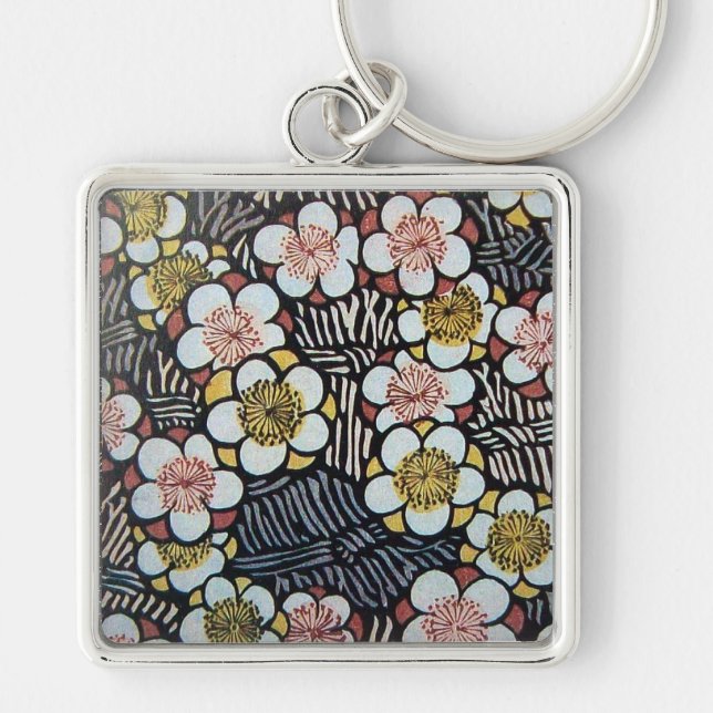 HAIKU/ BLACK WHITE PINK YELLOW SPRING FLOWERS KEYCHAIN (Front)