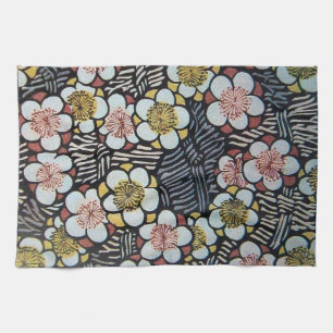 HAIKU/ BLACK WHITE PINK YELLOW SPRING FLOWERS KITCHEN TOWEL