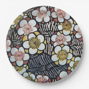 HAIKU/ BLACK WHITE PINK YELLOW SPRING FLOWERS PAPER PLATES
