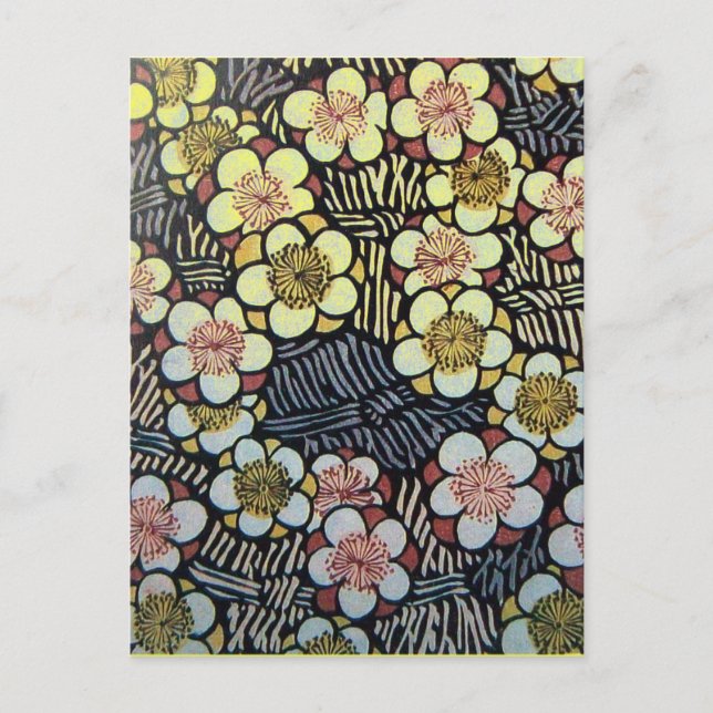 HAIKU/ BLACK WHITE PINK YELLOW SPRING FLOWERS POSTCARD (Front)