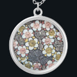HAIKU/ BLACK WHITE PINK YELLOW SPRING FLOWERS SILVER PLATED NECKLACE<br><div class="desc"></div>