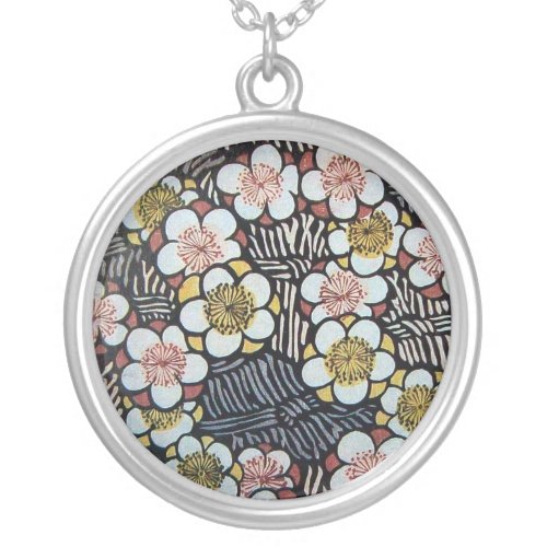 HAIKU BLACK WHITE PINK YELLOW SPRING FLOWERS SILVER PLATED NECKLACE