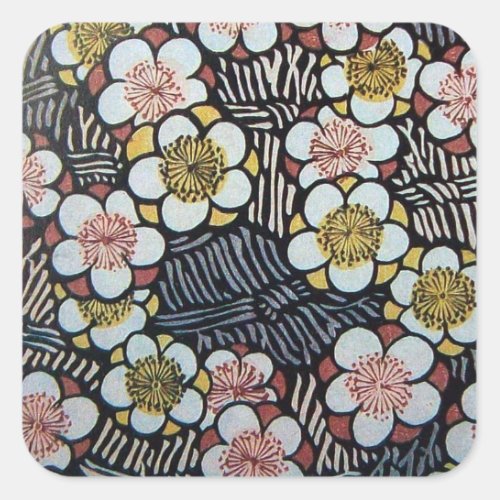 HAIKU BLACK WHITE PINK YELLOW SPRING FLOWERS SQUARE STICKER