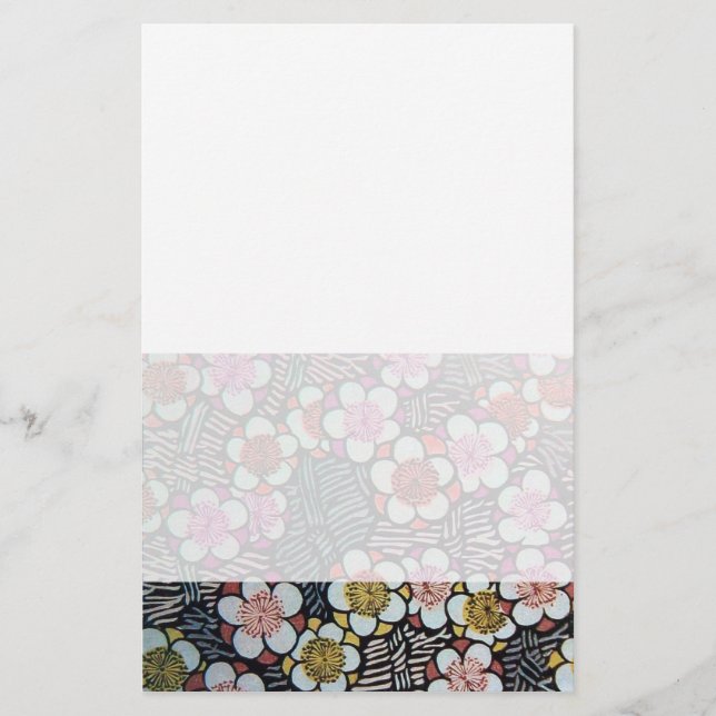 HAIKU/ BLACK WHITE PINK YELLOW SPRING FLOWERS STATIONERY (Front)