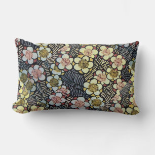 HAIKU/ BLACK WHITE PINK YELLOW SPRING FLOWERS THR LUMBAR PILLOW