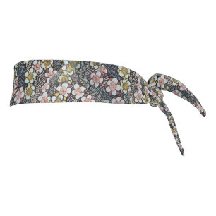 HAIKU/ BLACK WHITE PINK YELLOW SPRING FLOWERS TIE HEADBAND