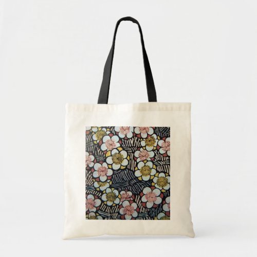 HAIKU BLACK WHITE PINK YELLOW SPRING FLOWERS TOTE BAG