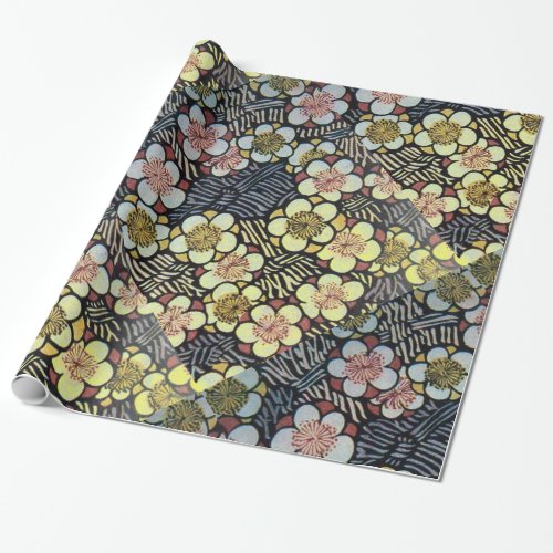 HAIKU BLACK WHITE PINK YELLOW SPRING FLOWERS WRAPPING PAPER