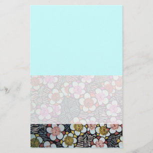 HAIKU/ BLACK WHITE TURQUOISE BLUE SPRING FLOWERS STATIONERY