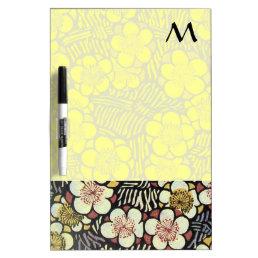 HAIKU/ BLACK WHITE YELLOW SPRING FLOWERS MONOGRAM DRY ERASE BOARD