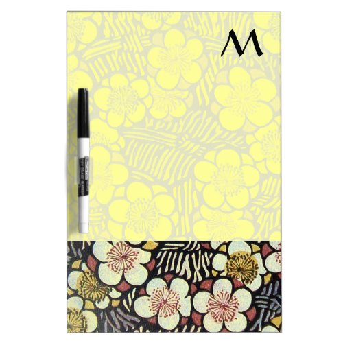 HAIKU BLACK WHITE YELLOW SPRING FLOWERS MONOGRAM DRY ERASE BOARD