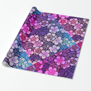 HAIKU/ PINK PURPLE BLUE SPRING FLOWERS Floral Wrapping Paper