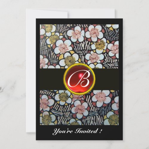 HAIKU RED RUBY MONOGRAM white brown black Invitation