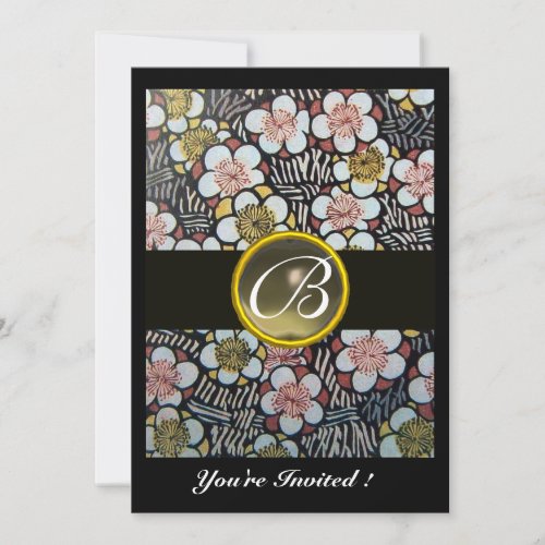 HAIKU SPRING FLOWERS GREY AGATE GEM MONOGRAM INVITATION