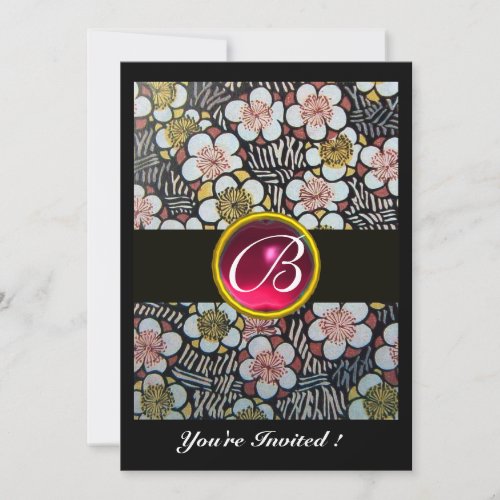 HAIKUSPRING FLOWERS PINK FUCHSIA RUBY MONOGRAM INVITATION