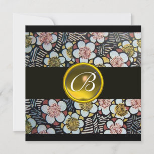 HAIKU/SPRING FLOWERS YELLOW TOPAZ MONOGRAM INVITATION