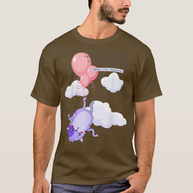 Haiku the Hamster  Hot Pink Balloons Float T-Shirt (Front)