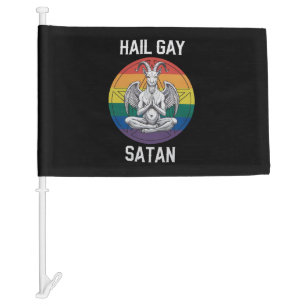 Hail Gay Satan Funny Goth Gothic Goat LGBTQ Car Flag