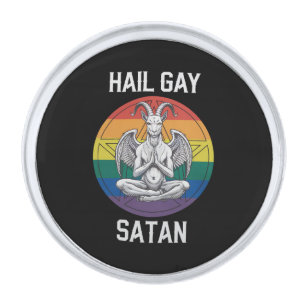 Hail Gay Satan Funny Goth Gothic Goat LGBTQ Silver Finish Lapel Pin