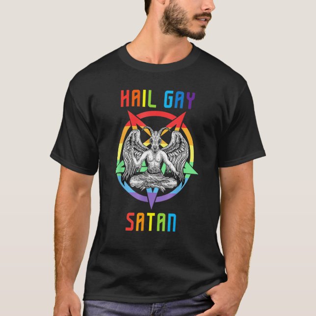 Hail Gay Satan LGBT Goth Gay Pride Baphomet T-Shirt (Front)