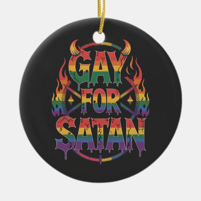 Hail Gay Satan Rainbow Baphomet Devil Goat LGBTQ  Ceramic Ornament (Front)