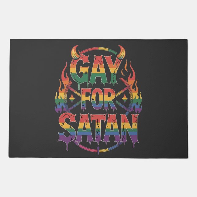 Hail Gay Satan Rainbow Baphomet Devil Goat LGBTQ  Doormat (Front)