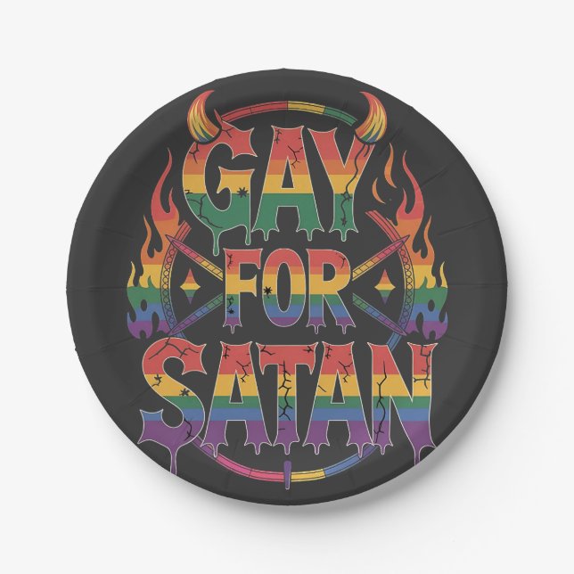 Hail Gay Satan Rainbow Baphomet Devil Goat LGBTQ  Paper Plates (Front)