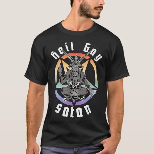 Hail Gay Satan Rainbow Baphomet Devil Goat LGBTQ Q T_Shirt