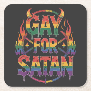 Hail Gay Satan Rainbow Baphomet Devil Goat LGBTQ  Square Paper Coaster